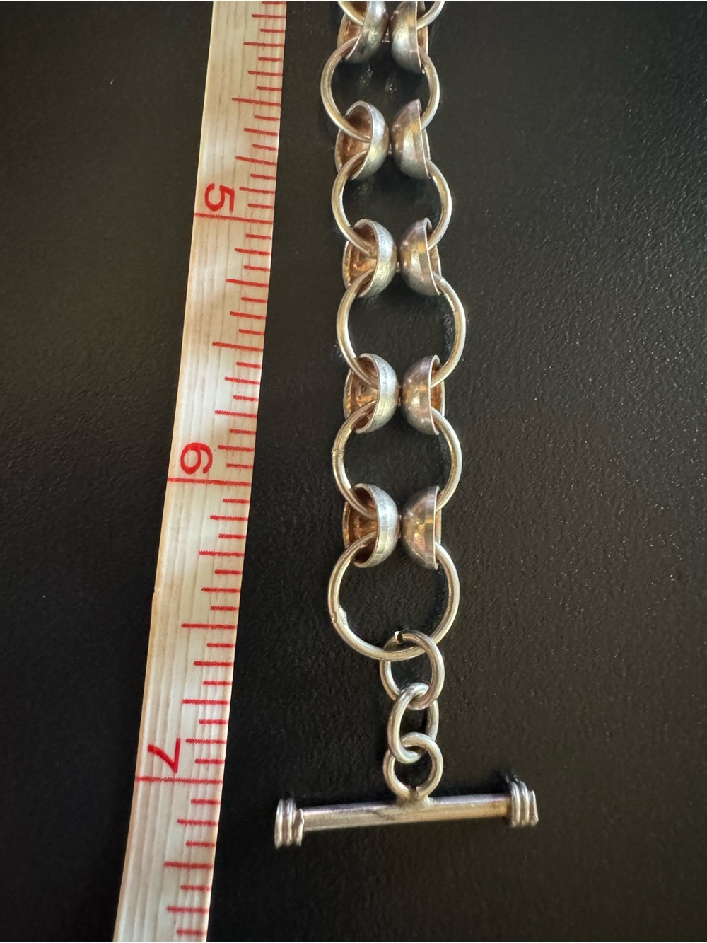 925 Sterling Silver Sculptural Circle Link Bracelet 7” 14.85g Toggle - Picture 3 of 5